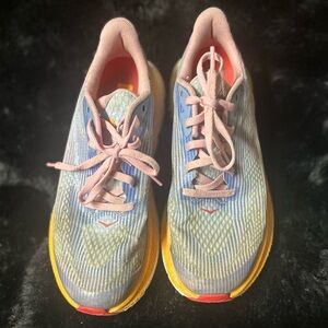 Kids Hoka Multicolor Running Shoes with Pink and Blue Accents